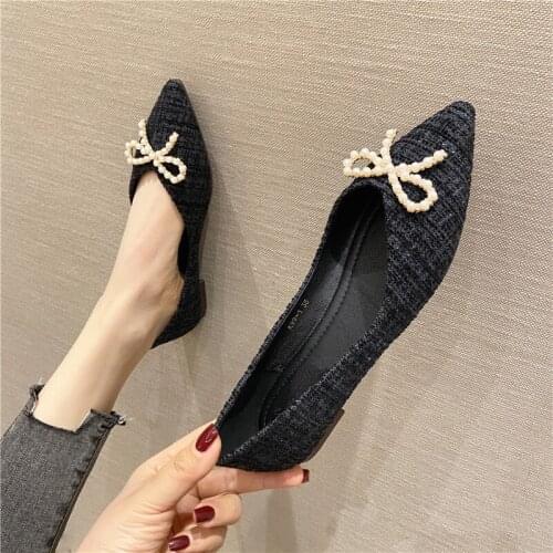 Brand Pearl Butterfly Knot Women Shoes Corduroy Flats Ladies Office Dress Shoes Spring/Autumn Slip-On Loafers