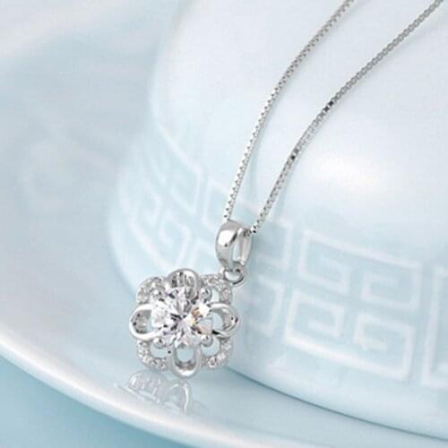 Hot 925 Sterling Silver Necklaces Lady Jewelry Luxury Zircon Flower Geometric Necklace Women Romantic Wedding Accessories KOFSAC