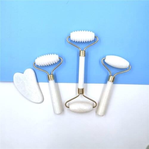 1PC New White Jade Roller Massager For Face Lift Up Natural Stone Roller Facial Slimming Chin Facial Skin Care Beauty Tool 2021