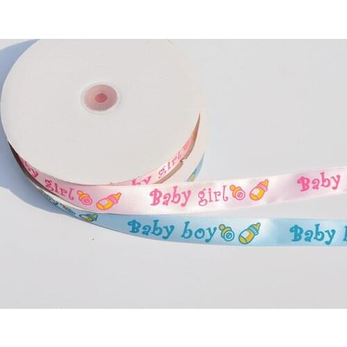 100 Yards Blue & Pink Printed Baby Girl Boy Satin Ribbon Its A Boy Girl Ribbon Baby Shower Christening Gift Packing DIY Crafts