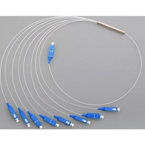 20pcs/lot 1*8 SC/ UPC Connector Fiber Optic Splitter 0.9mm Steel Tube Fiber Optic PLC Splitter 1x8 SC/UPC Mini Blockless