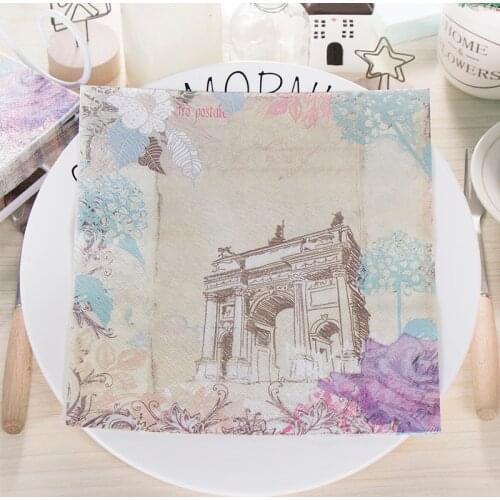 20Pcs/Pack Vintage Triumphal Arch Paper Napkins Decoupage Flowers Napkin Paper Tissue for Xmas Wedding Decor Party Supplies