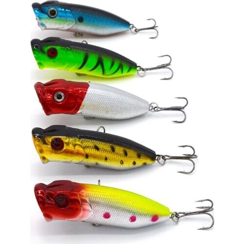 5Pcs/lot Artificial Bait Popper Fishing Lures Bait Crankbait Wobblers Tackle Isca Poper Japan Two Black Hooks With 3D Eyes
