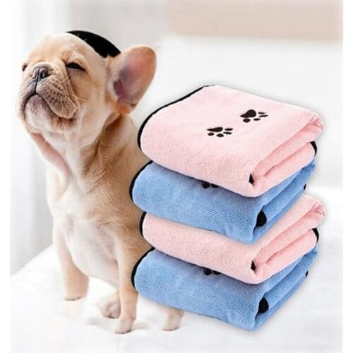 Dog Bath Absorbent Fast Drying Dog Towel Durable Microfiber Embroidery Paw Print Pet Bathing Hair Dry Towel