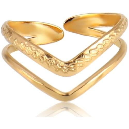 Letter V Ring Stainless Steel Rings For Women Open Rings Finger Fashion Exquisite Small Simple Ring Female Jewelry Gift