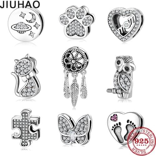 Round shape Clear CZ 100% Real 925 Sterling Silver Clips beads Fit Original Reflexions Bracelet charms Jewelry making