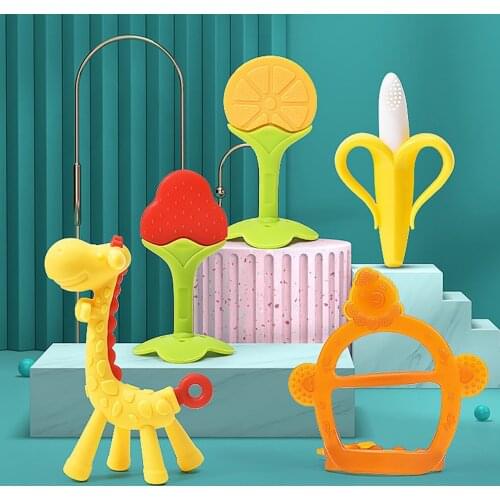 Baby Silicone Training Toothbrush BPA Free Safe Toddle Teether Chew Toys Teething Ring Gift Infant Baby Chewing