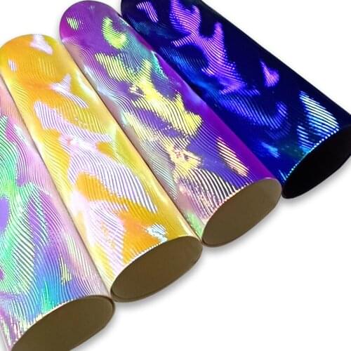 135*30cm Wave Texture Pattern Dichroic Design Holographic Metallic PU Faux Leather Fabric Sheet for Making Bag/Craft/Decoration