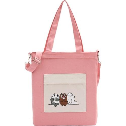 Canvas Capacity Women Shoulder Bag Zipper Cotton Tote Shopper Bag Eco Reusable Shopping Bag Handbag Cartoon Cloth Messenger Bag