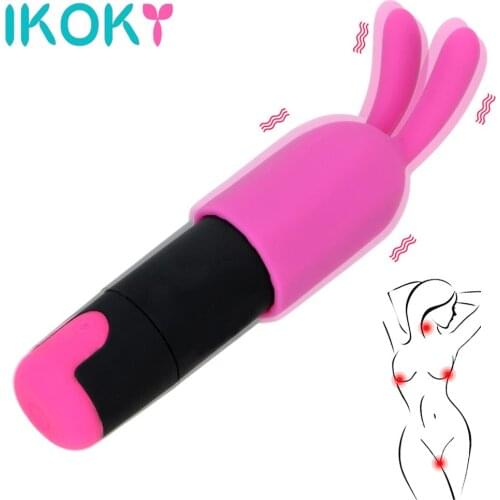 IKOKY Mini Bullet Vibrator with Rabbit Cap G-spot Massager 10 Speeds USB Rechargeable Sex Toys for Women Clitoris Stimulator