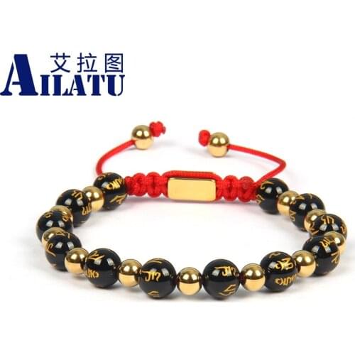 Jewelry Bracelet Onyx Stone Vintage Black Couples Men Rope Chain Ailatu New Hand-made Stainless Steel Present, Gift