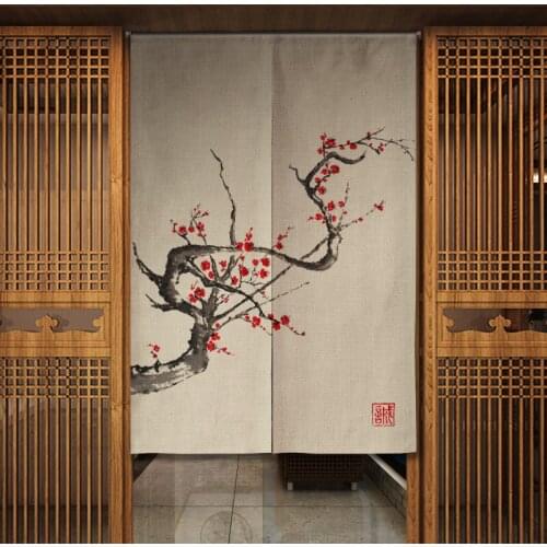 Chinese Ink Plum Blossom Door Curtain Partition Curtain Kitchen Shade Curtain Porch Hanging Curtain Japanese Curtain Noren