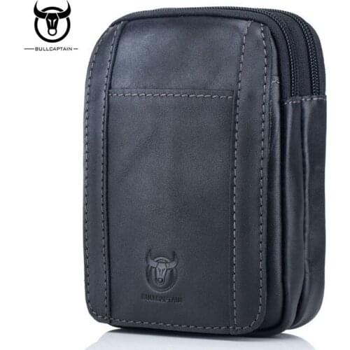 BULLCAPTAIN Men Cowhide Hook Belt Fanny Waist Pack Bag Brand Genuine Leather fashion trend Male Cell Phone Bag wallet