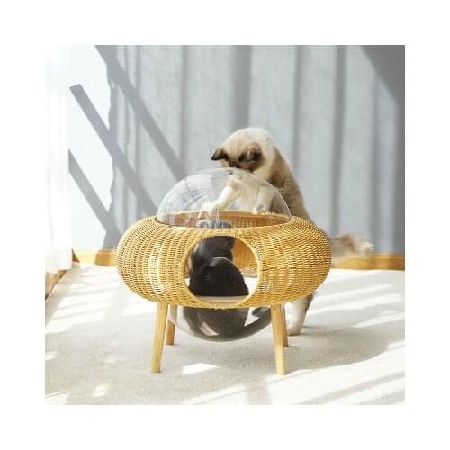 Space Capsule Rattan Cat Nest UFO Cat House Simple Cat Villa Enclosed Removable and Washable Breathable Cat House