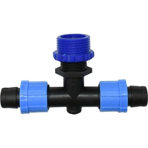 Male Thread 3/4 1/2 to 16mm drip tape tee water splitter Thread locking 3 way irrigation drip tape for greenhouse 20pcs