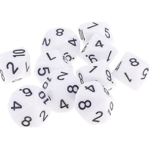 MagiDeal 10pcs 10 Sided Dice D10 Polyhedral Dice for Games White