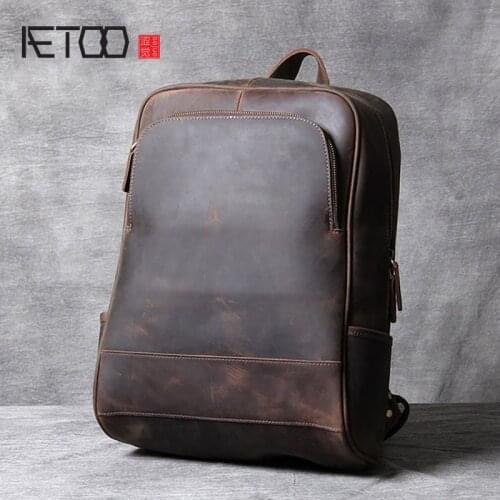 AETOO Retro first layer cowhide mens backpack, leather handmade computer backpack, crazy horse leather backpack