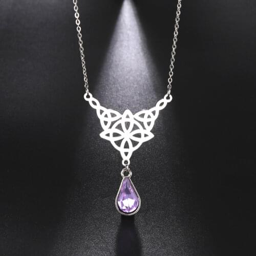 My Shape Triqueta Crystal Tear Drop Necklace Crystal Stone Charms Irish knot Wicca Chain Choker for Women Jewelry