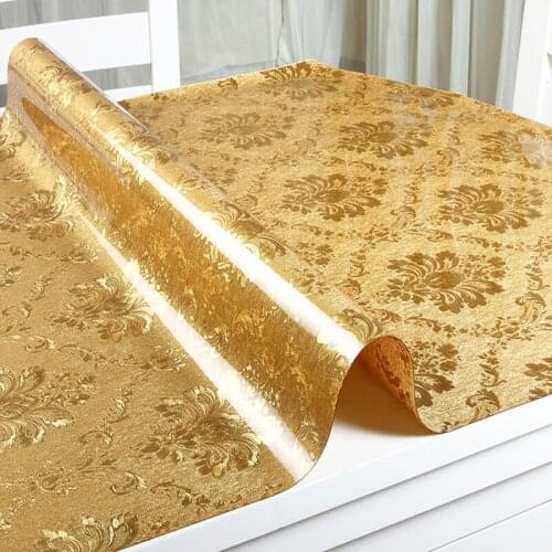 Golden printing PVC soft glass rectangular table cloth art coffee table mat tablecloth waterproof film and oil-proof stickers