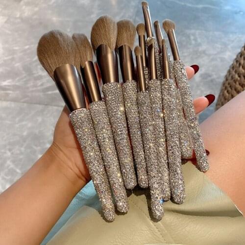 Diamond inlay makeup brush set white 11 professional soft hair brush foundation eye shadow contour blush beauty cosmetic tool