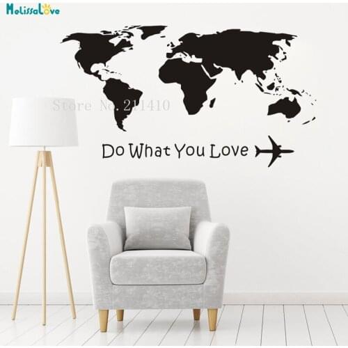 Fresh World Map Wall Sticker Do What You Love Travel Home Decoration For Living Room Self-adhesive Cute Design Murals YT680