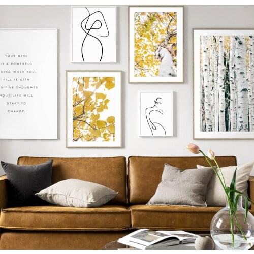 Tree Leaves Green Plant Abstract Line Nordic Posters And Prints Wall Art Canvas Painting Wall Pictures For Living Room Decor