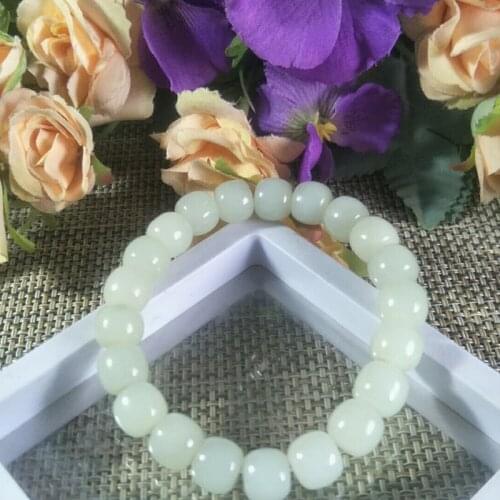 Natural Hetian Jade 10mm Old Type Bead Jade Bracelet Jewelry Lucky Exorcise Evil Spirits Auspicious Amulet Fine Jewelry Bracelet