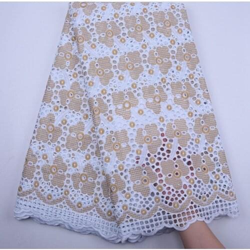 New Arrival White And Gold African Lace Fabric Swiss Voile Lace High Quality Lace Cotton Dry Lace Fabrics For Party Dress S1826