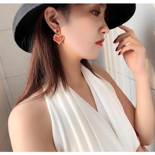 New arrival exaggerated red love drop earrings temperament sexy jewelry exaggerated accessories crystal earrings for women