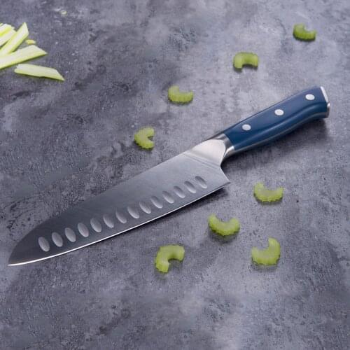 TUO CUTLERY Santoku Knife - Japanese High Carbon Stainless Steel Kitchen Knife - Non-slip Ergonomic ABS Blue Handle - 7