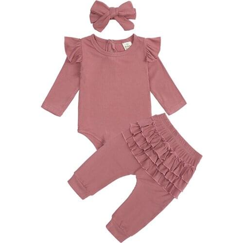 Newborn Infant Baby Girls Ruffle T-Shirt Romper Tops Leggings Pant 3Pcs Outfits Clothes Set Long Sleeve Fall Winter Clothing #L