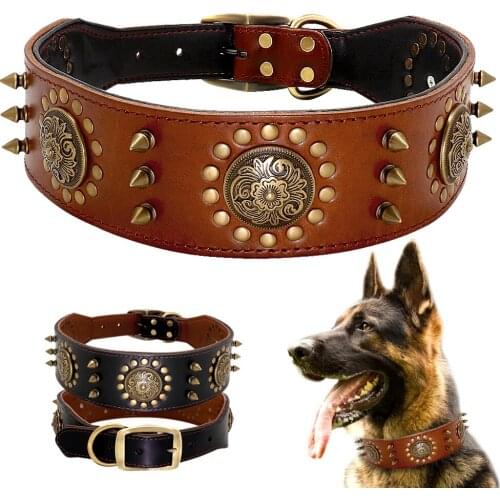 Rivet Leather Dog Collar Anti-bite Spike Dog Collar Doberman German Shepherd Bulldog Large Dog Collar Dog Accessories