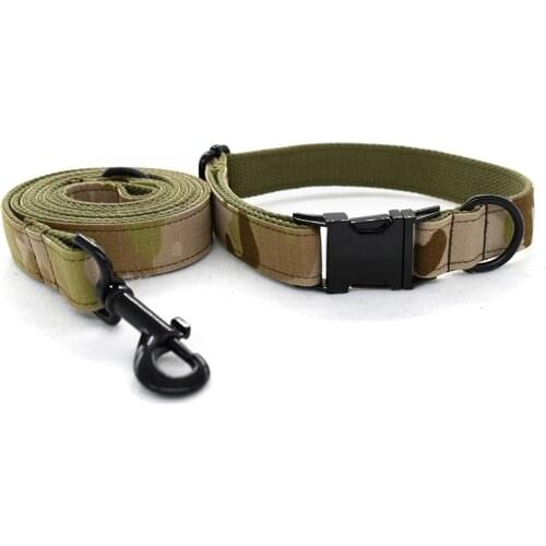 Army Green Camouflage Dog Collar and Leash Set With Bow Tie For Big and Small Dog Cotton Fabric Collar Gold Metal Buckle
