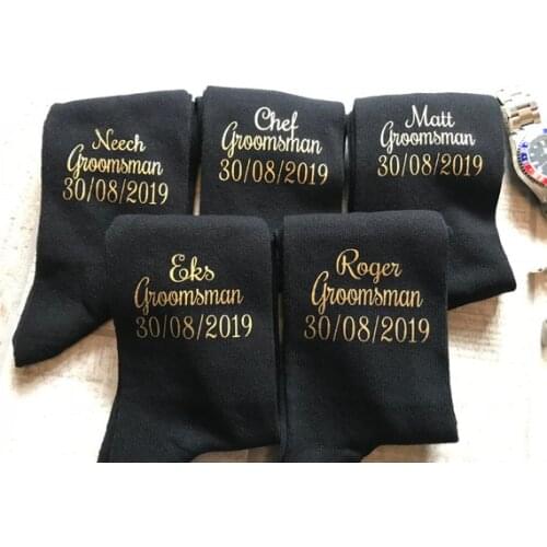 Personalized glitter gold wedding groom best man groomsman socks Bachelorette father of the bride groom usher navy sock gifts
