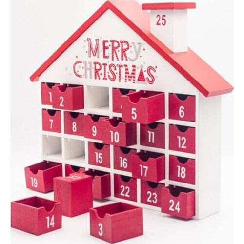 Merry Christmas Little House Christmas Advent Calendar Wooden Numbers Storage Box Drawer Creative Xmas Calendar Countdown Gift