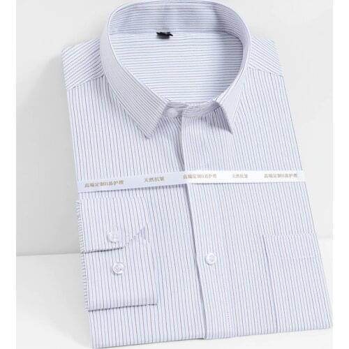 Bamboo Fiber Soft Mens Striped Shirts Social Long Sleeve Elastic Checkered dress Shirts for Male Business Formal Mens Clothing