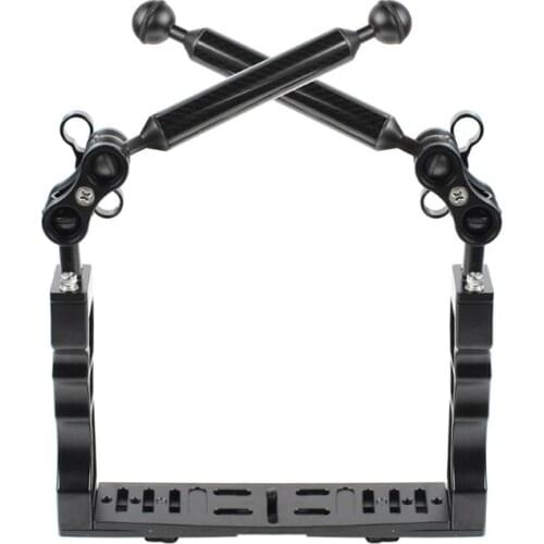 Aluminum Alloy Video Light Stabilizer Tray Diving Arm Holder with 2x 2-Hole Butterfly Ball Clamps for Underwater Camera Housings