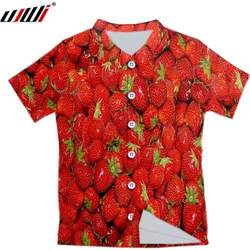 UJWI Fashion Funny Short Shirts Men Women 3d Print Strawberry Hawaiian Casual Streetwear Hip Hop Shirt Harajuku Short Sleeve