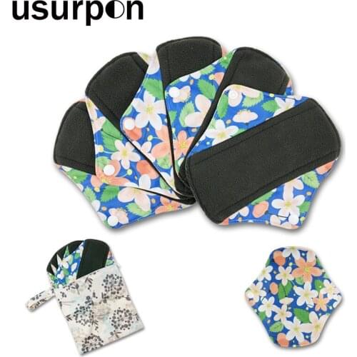 [usurpon] 5pcs 18*18cm Reusable panty liner women sanitary pad stay dry bamboo charcoal inner menstrual pad