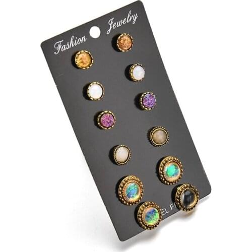 Vintage Style Colorful Round Exquisite Stud Earrings for Women Fashion Personality Ear Nail Trendy Statement Earrings Jewelry
