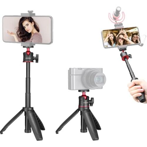 Extendable Desktop Tripod Handheld Photography Bracket Stand with Flexible Ballhead 1/4" Screw Mount for Selfie Travel Vlogging