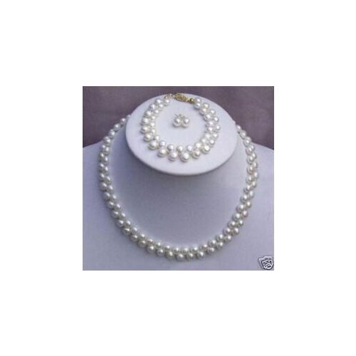 Jewelry Genuine Natural Freshwater 2 rows 7-8 Fresh water Cultured pearl necklace bracelet and earring setgirl Wedding