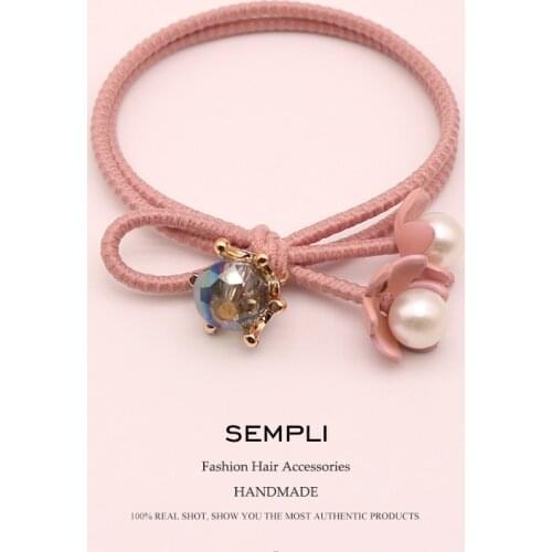Sempli Crystal Nylon Rubber High Elastic Hair Bands For Women Kids Pearl Flower Hair Bands for Womens Turban Hair Accessories