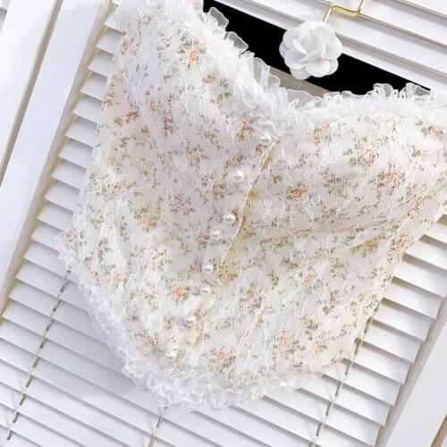 2021 Summer Women Lace Floral Sweet Super Short Top Gathered Bustier Bra Beading 3D Chest Pad Elegant Tube Top Tank Tops Y1393