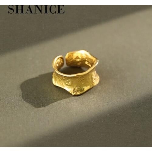 SHANICE S925 Sterling Silver Open Ring Ins irregular Concave Convex Tin Foil Geometric Finger Rings for Women Girl Party Jewelry
