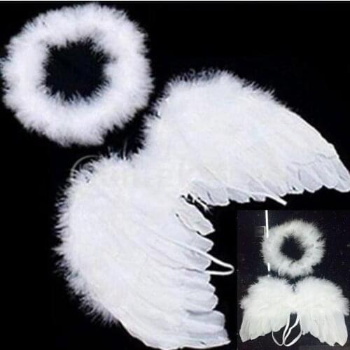 1 set Lovely Baby Kids White Feather Angel Wings with Headband for Baby Shower Photo Props Birthday Party Decorations supplies