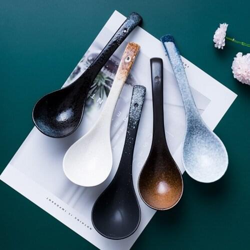 1PS Japanese Ceramic Big Soup Spoon Long Handle Anti-scald Kitchen Cooking Tool Rice Spoon Home Tableware Porcelain Wholesale
