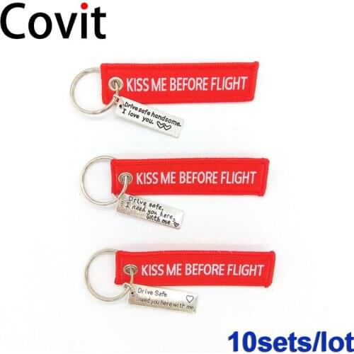 10set/lot Drive Safe Keychain Lovers Kiss Me Before Flight Key Chains I Need You Here With Me Pendant Couples Boy Girl Best Gift