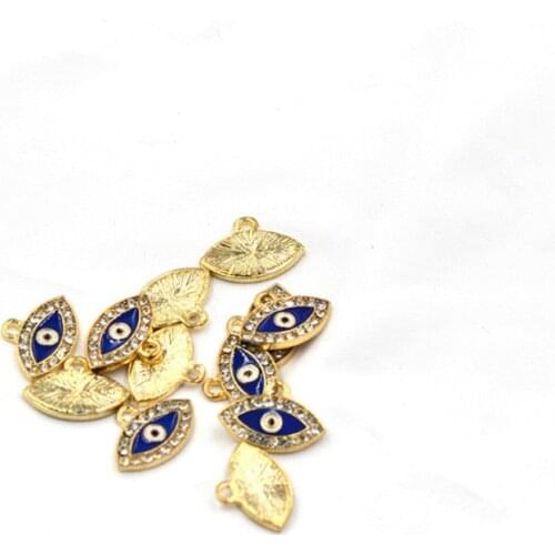 10pcs Blue Evil Eye Charms Metal Pendant Golden Color Earring DIY Fashion Jewelry Accessories