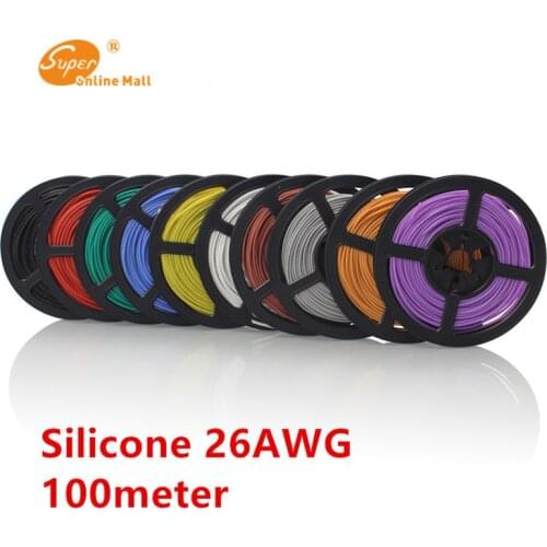 100M/lot 328FT 26 AWG Flexible Silicone Wire RC Cable 26AWG 10colors 30/0.08TS Outer Diameter 1.5mm with Soft Wire Cables DIY